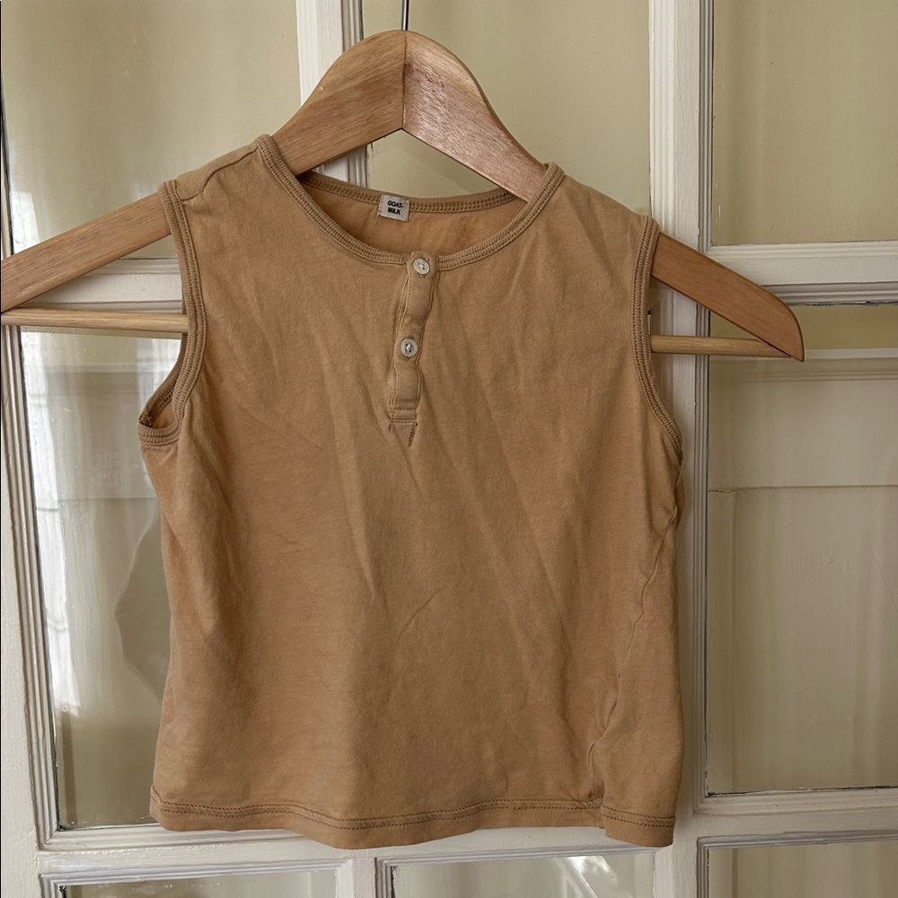 Camel Sand Sleeveless Button Tank Top organic cotton super soft Goat Milk NYC